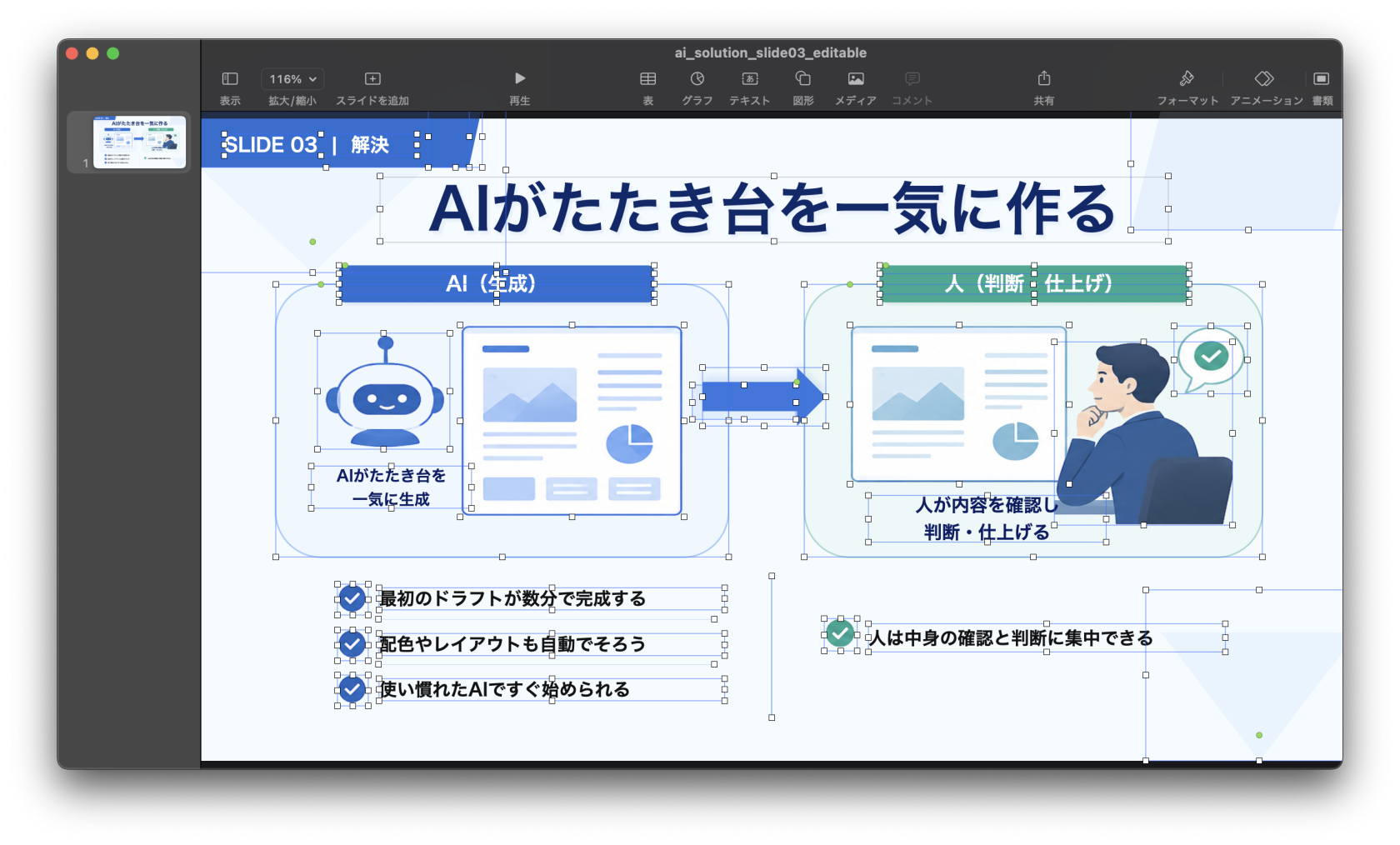 変換後の編集できるパワーポイント